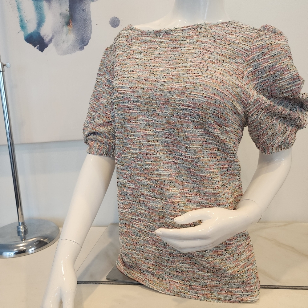 NWTO, LOFT, WOMENS SIZE LARGE, CUTEST Tweed Like short sleeve blouse top ♥️ 👌 ❤